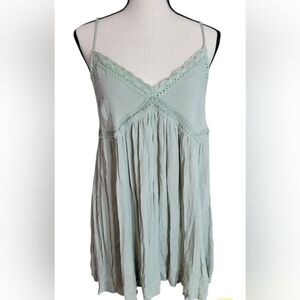 Easel Sage Green Crocheted Lace Top Medium